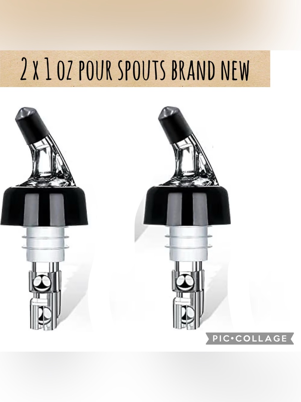 Black Plastic Liquor Bottle Pourer with Steel Ball 2 x 1 oz brand new